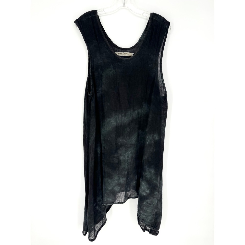 Cynthia Ashby Lagenlook Sharkbite Hem Linen/Cotton Long Line Tunic Tank Tie Dye